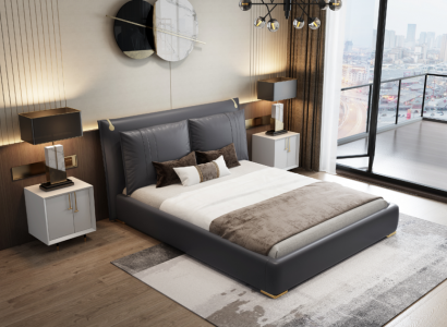 Luxus Bett Betten Modern Doppelbett Grau Bettrahmen Schlafzimmer Neu